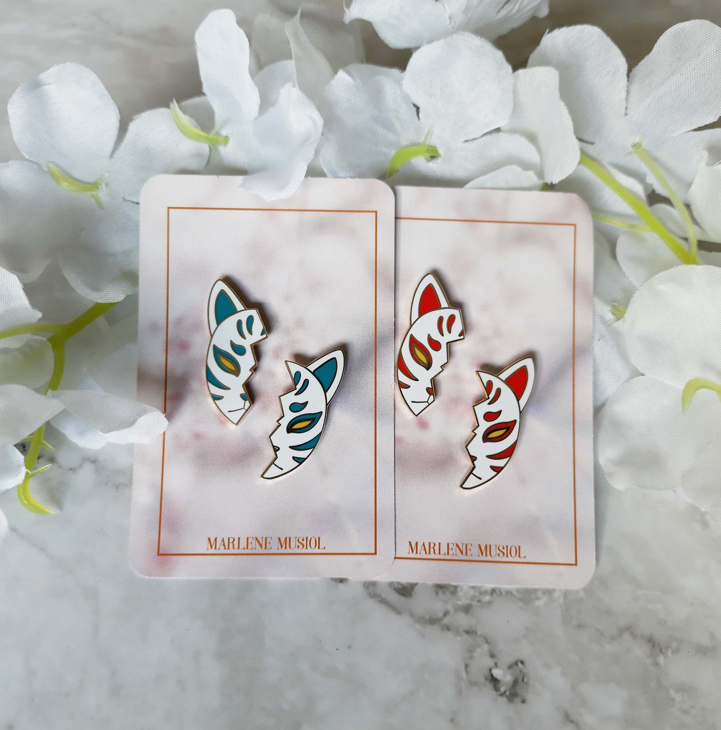 Pin-Set "Kitsune Mask" - Petrol