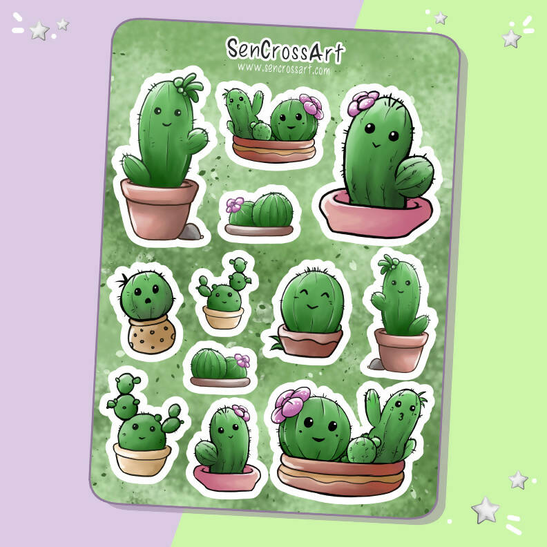 Cute Cactus Kiss Cut Sticker Sheet